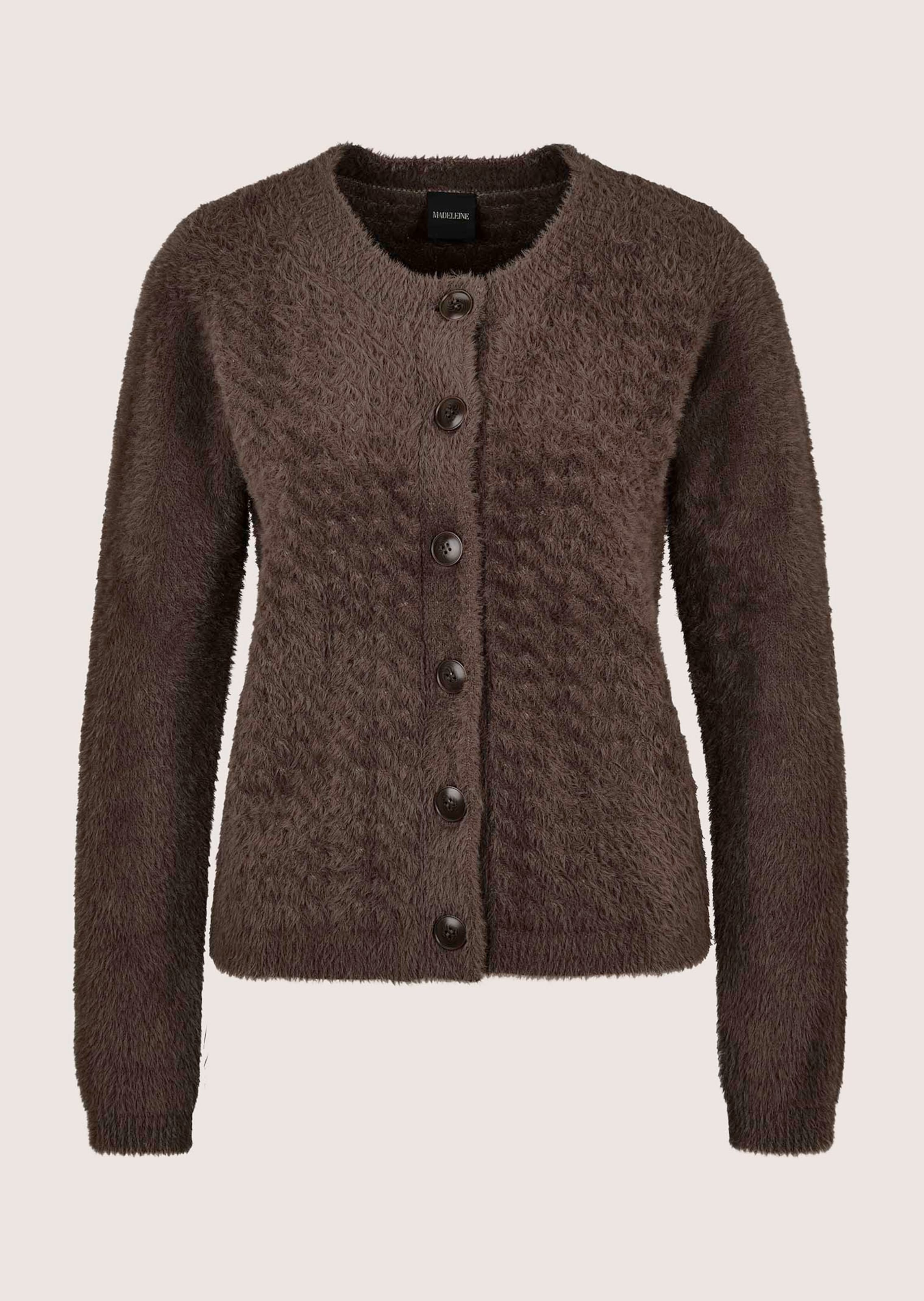 A fluffy cardigan with a honeycomb structure