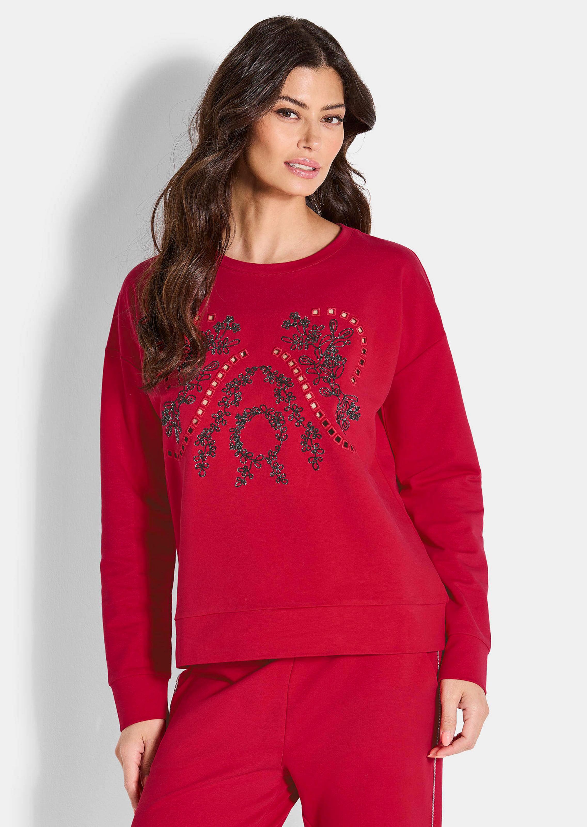 Sweatshirt mit edler Lochstickerei