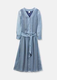 Fein bedrucktes Kleid mit Schal und weitem Rock thumbnail 7