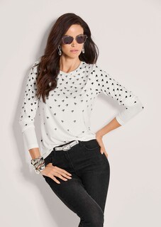 Langarmshirt mit Strass und Hahnentrittmuster thumbnail 5