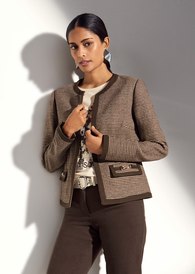 Blazer sans col à motif pied-de-poule