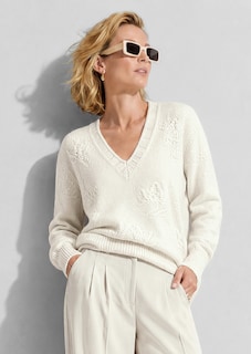 Strickpullover mit tonigem Floral-Muster thumbnail 1