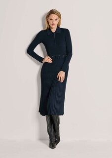 Strickkleid mit Plissee und Taillenband thumbnail 2
