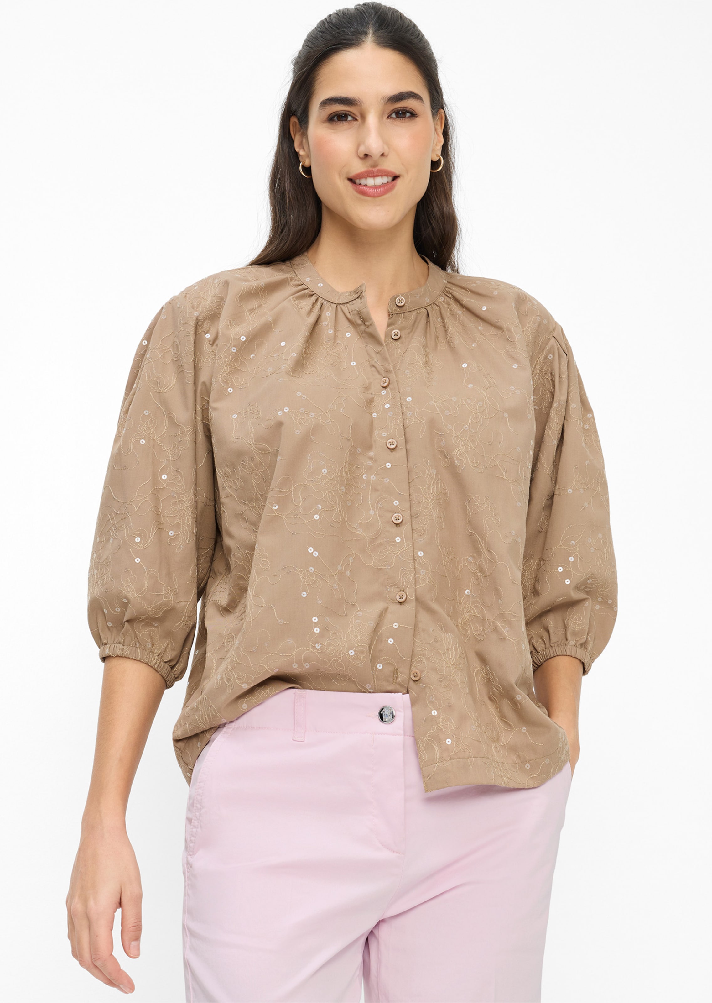 Blouse met bloemetjesborduursel en pailletten