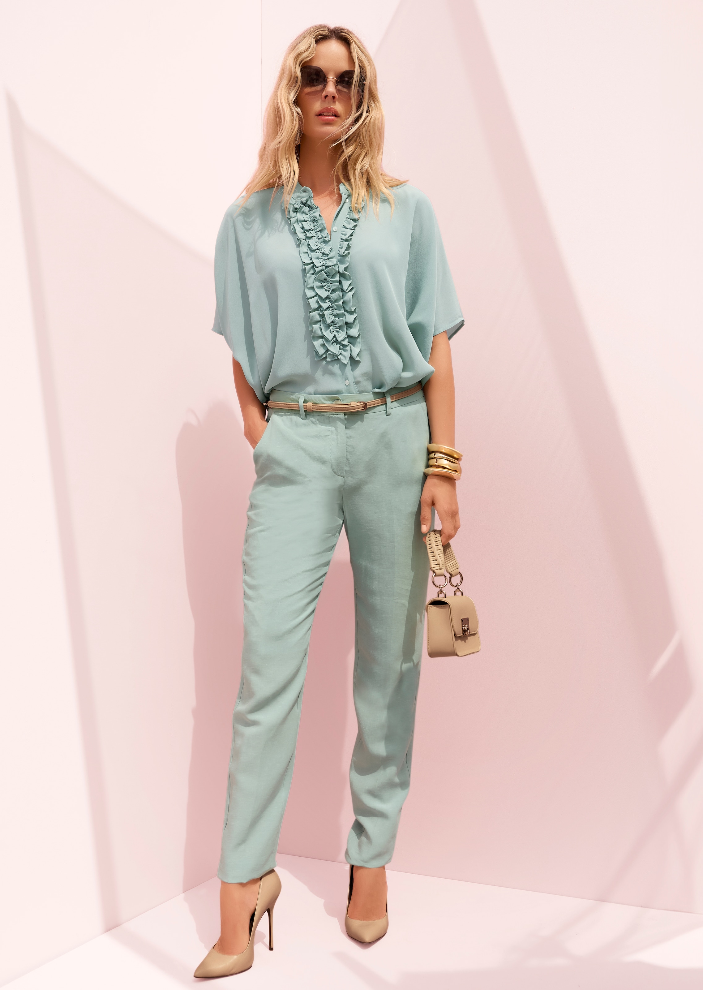 Rüschenbluse im Kimono-Style