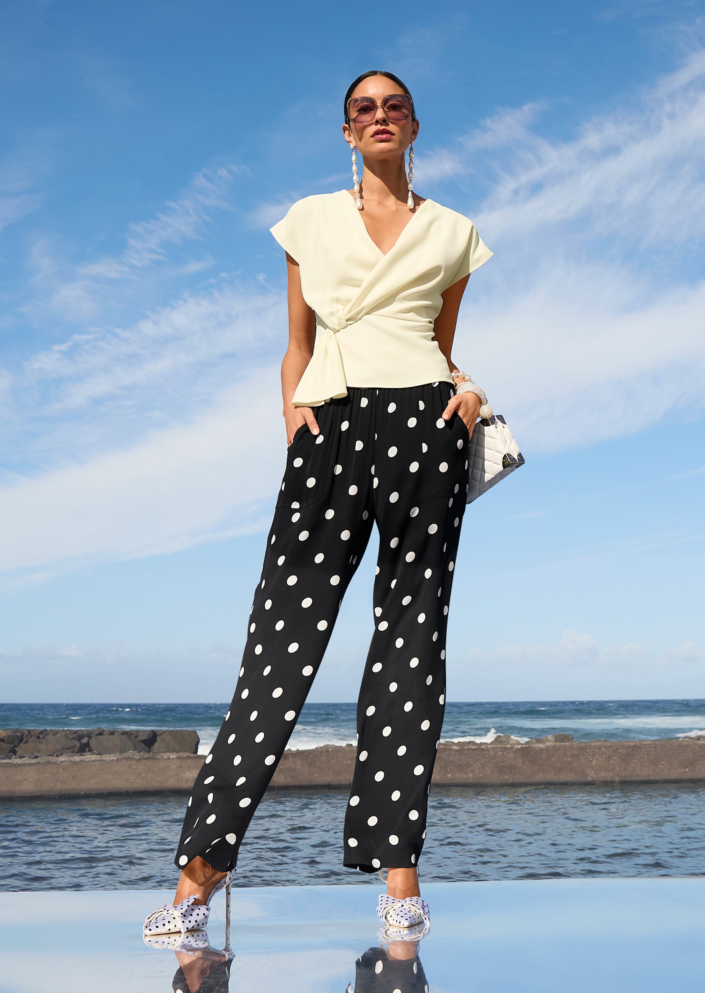 Polka-dot broek met wijde pijpen