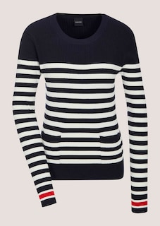 Gestreifter Rippstrickpullover mit aufgesetzten Taschen thumbnail 7