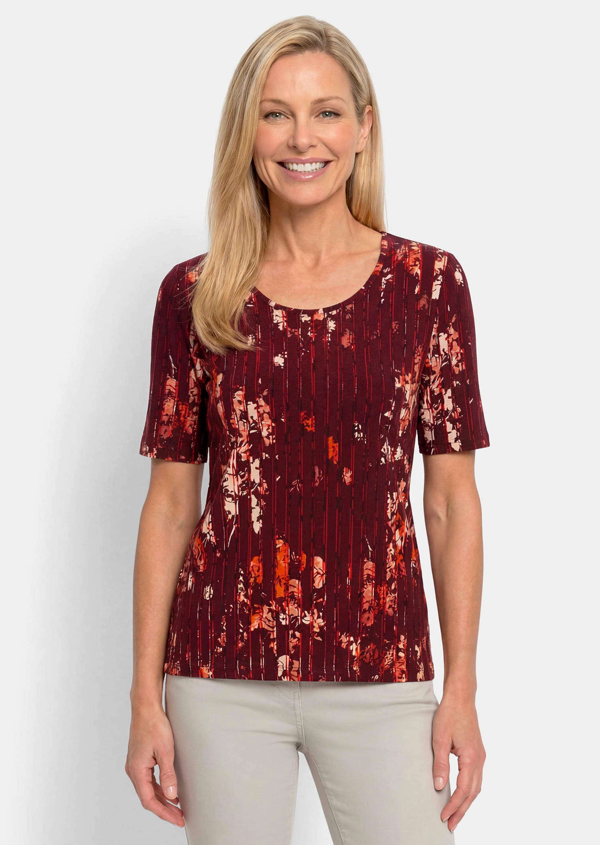 Shirt van viscose met bloemen en verticale strepen
