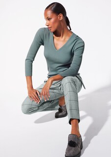 Karo-Bundfaltenhose mit Bindegürtel thumbnail 1