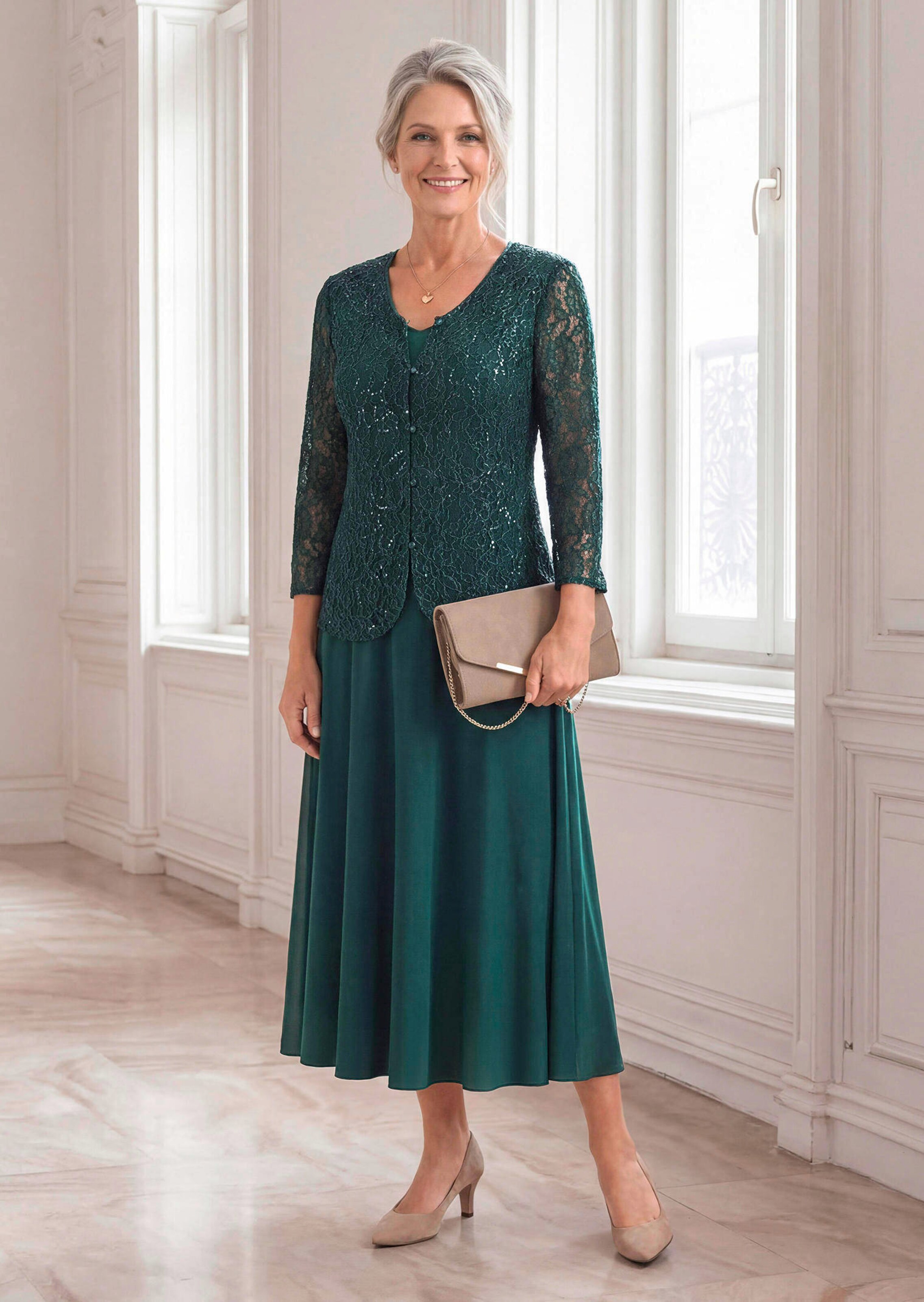Kleid mit paillettenbesetzter Spitzenjacke thumbnail 7
