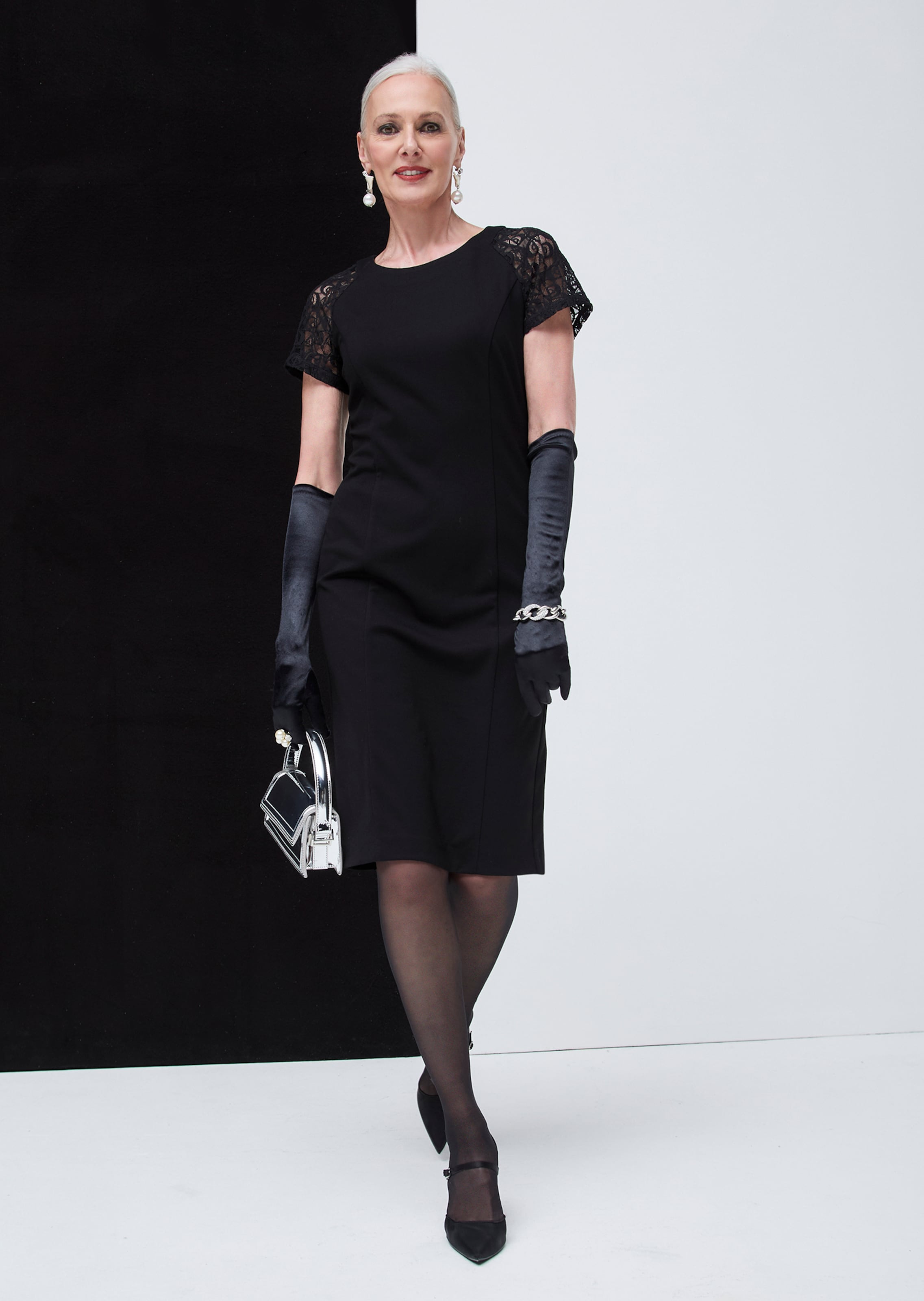 Jersey-Kleid mit Spitze
