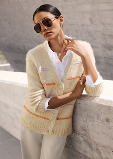 Grobstrick-Cardigan mit farbenfrohen Streifen thumbnail 1