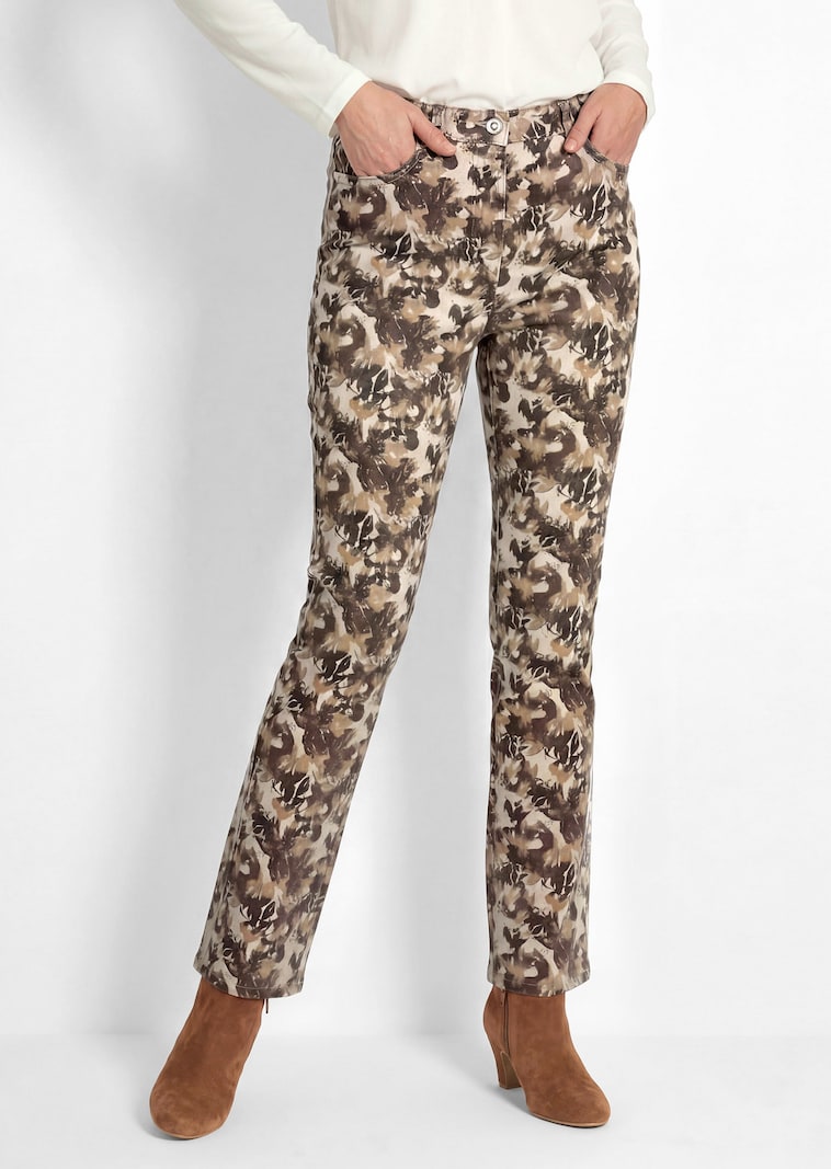 Pantalon LOUISA effet jean avec motif de feuilles