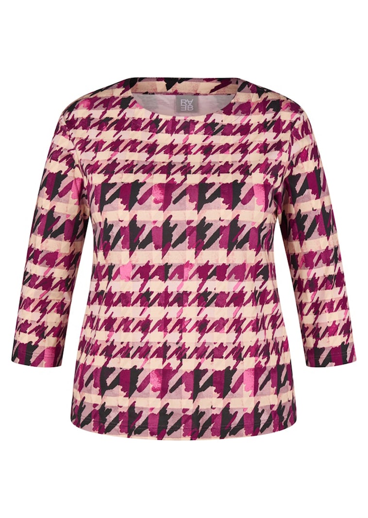 Jersey-Shirt mit Hahnentritt und Karo