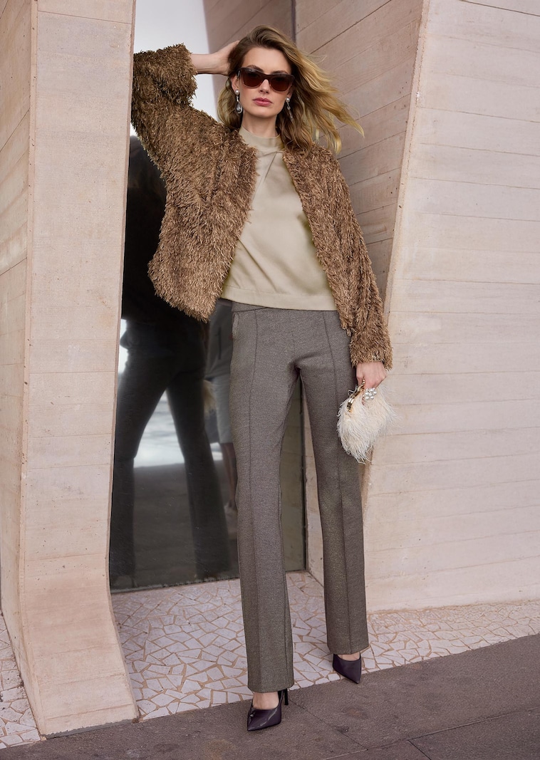 Shiny bootcut jersey trousers