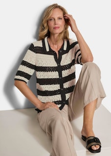 Gestreifte Strickjacke mit Lochmuster thumbnail 4