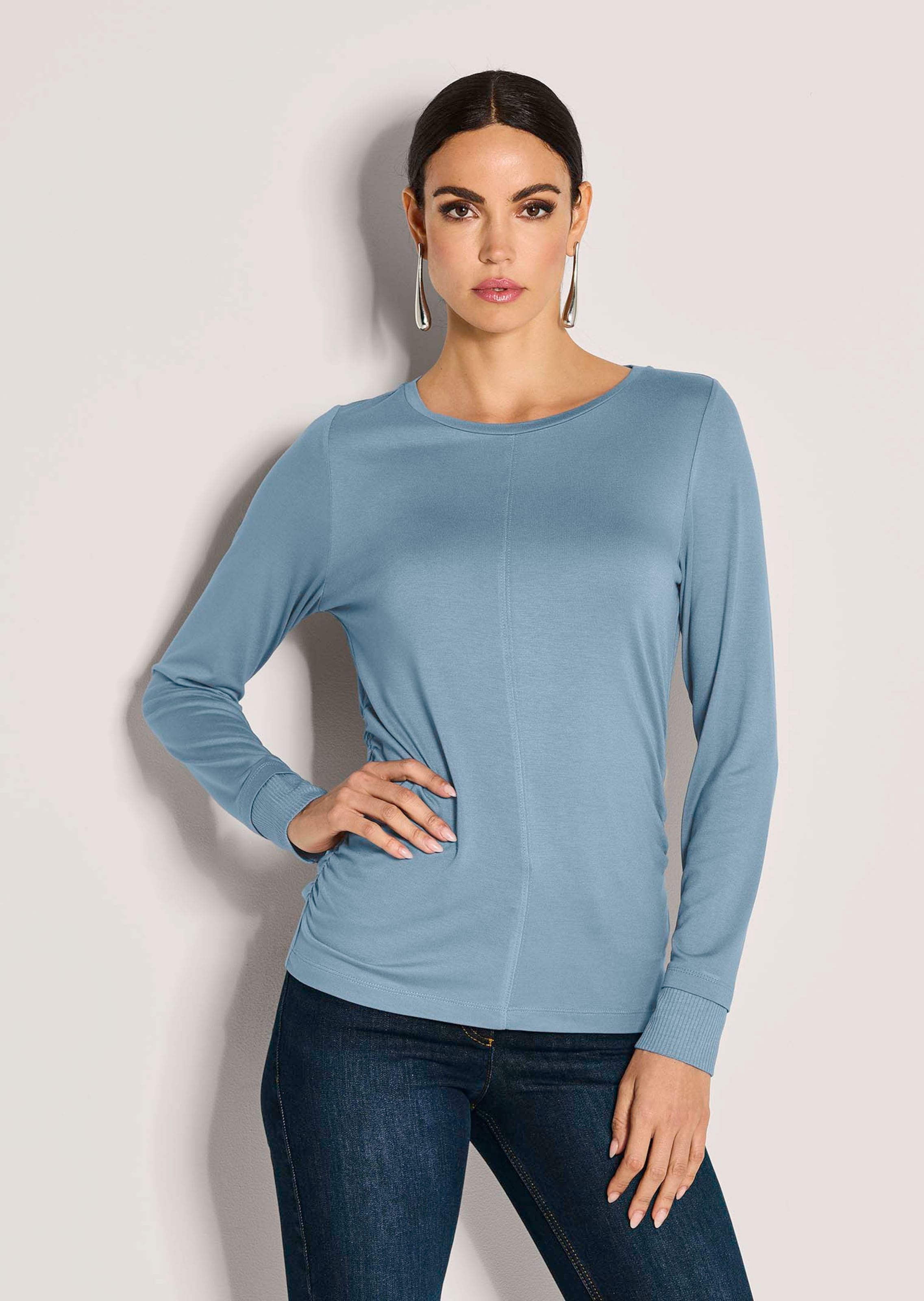 Langarm-Shirt mit gerafften Seiten