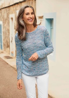 Effektvoller locker gestrickter Bändchengarnpullover thumbnail 7