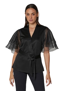 Bluse im Metallic-Look mit transparenten Ärmeln thumbnail 2