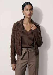 Grobstrickjacke mit voluminösem Stehkragen thumbnail 2