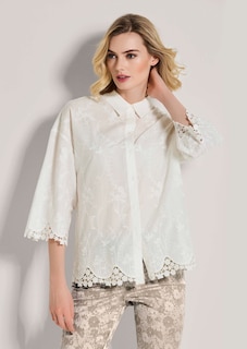 Bestickte Hemdbluse mit Spitze und 3/4-Ärmeln thumbnail 2