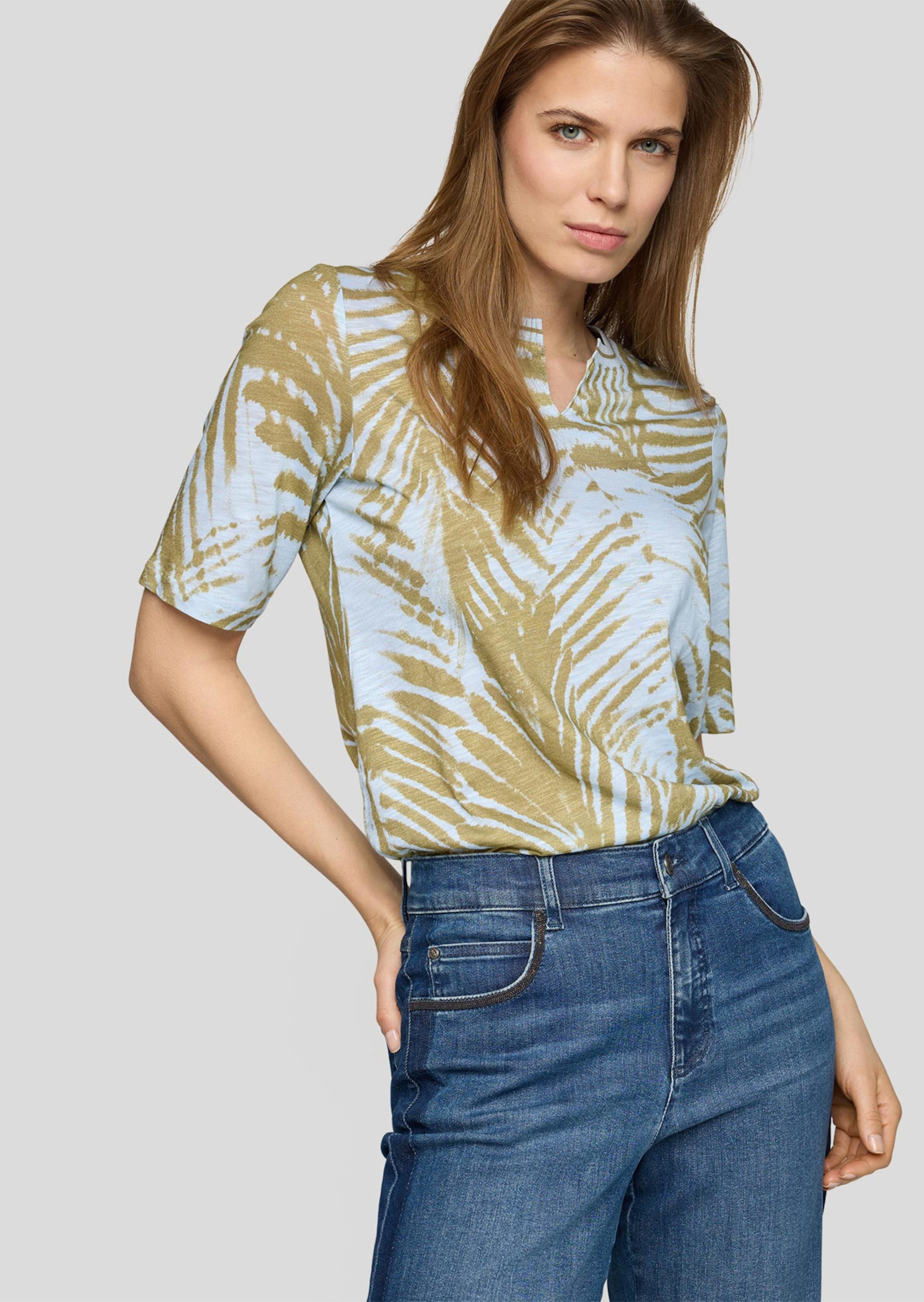 Shirt met bladerprint van vlamgaren