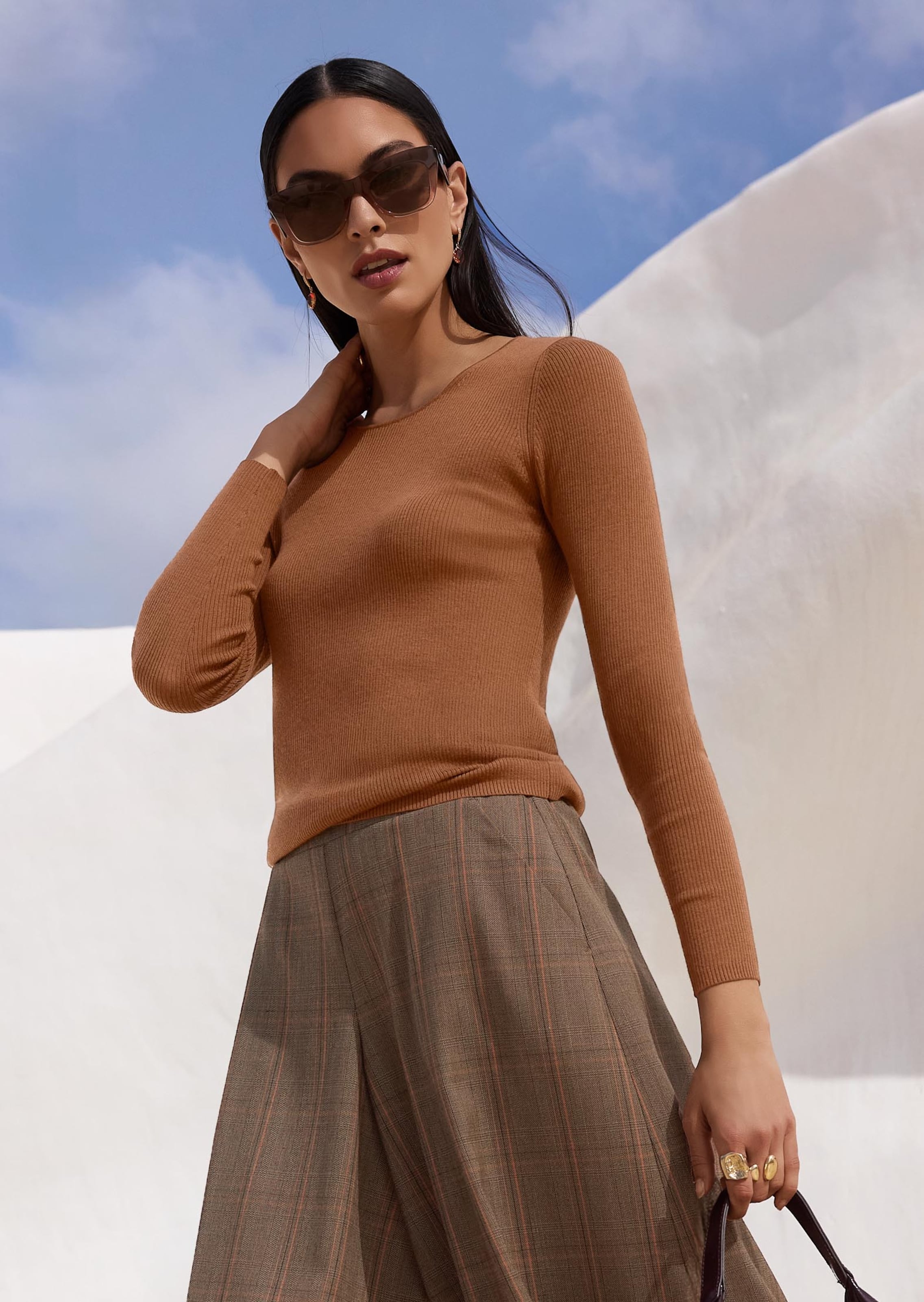 Gerippter Feinstrick-Pullover aus Schurwolle