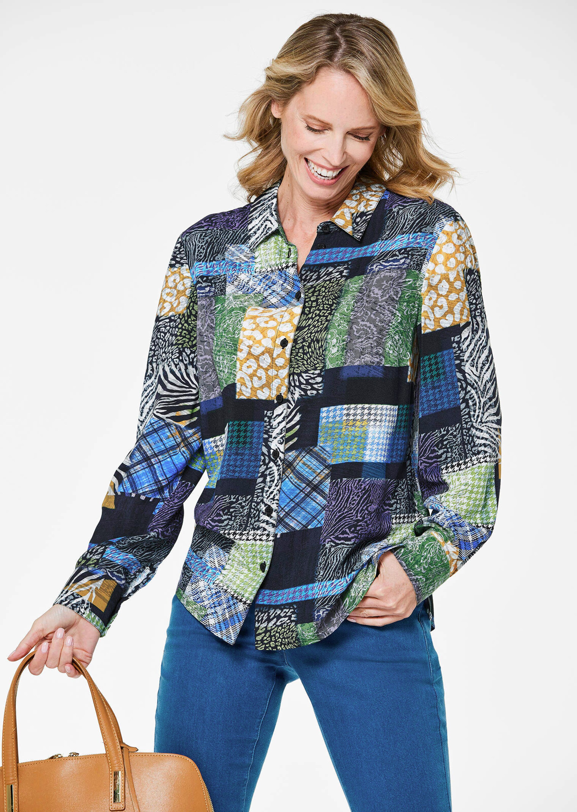 Gedessineerde blouse met patchpatroon thumbnail 4