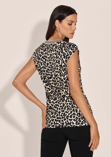 Leopard print top with striped neckline thumbnail 4