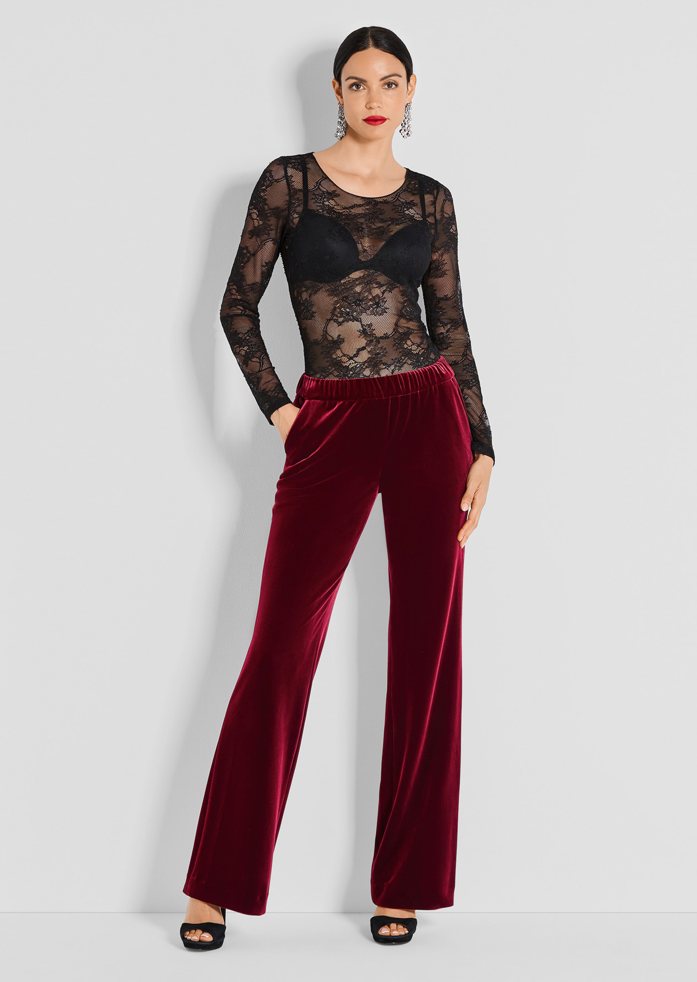 Pull-on wide-leg velvet trousers