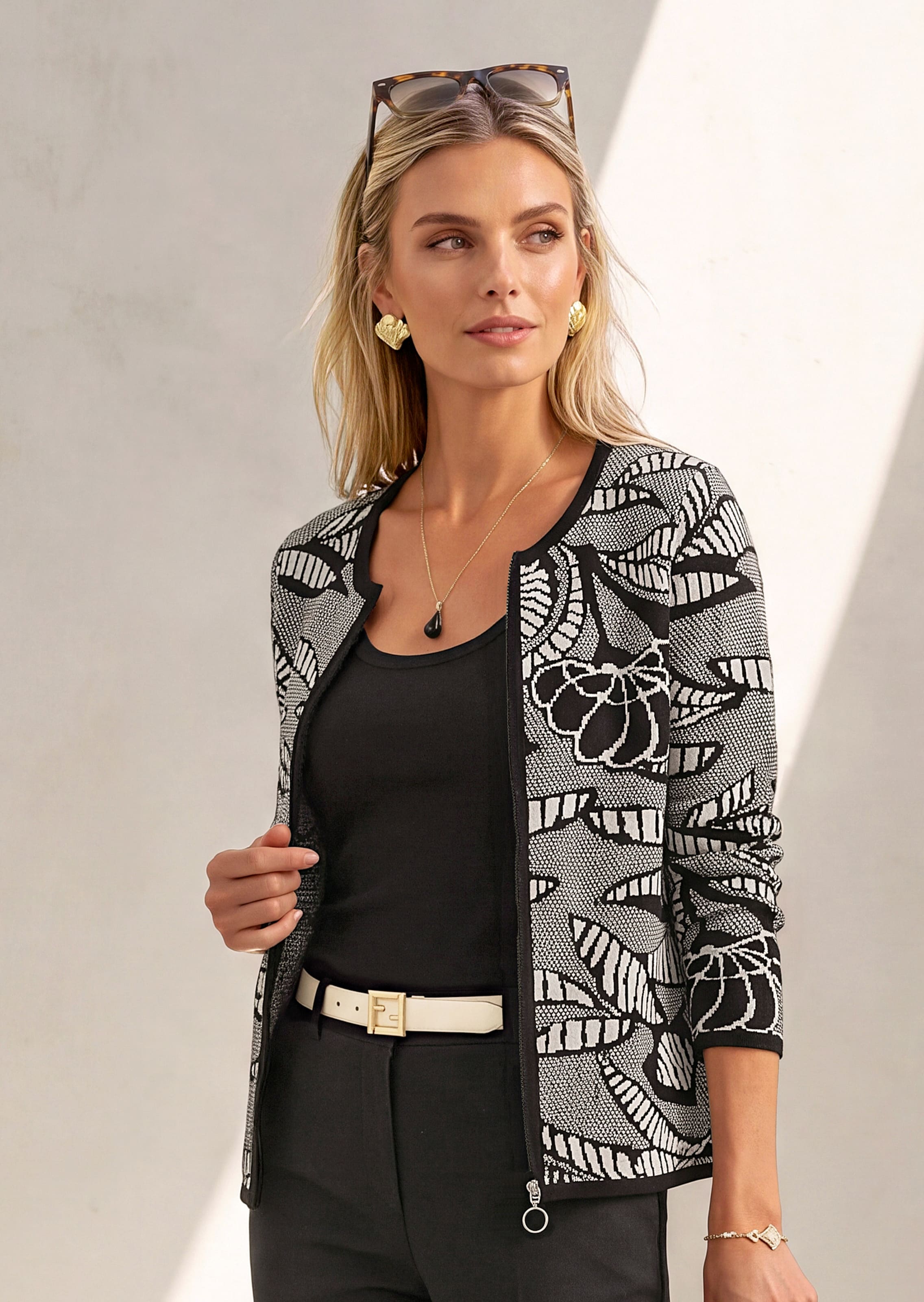 Blazer en maille à imprimé jacquard et zip