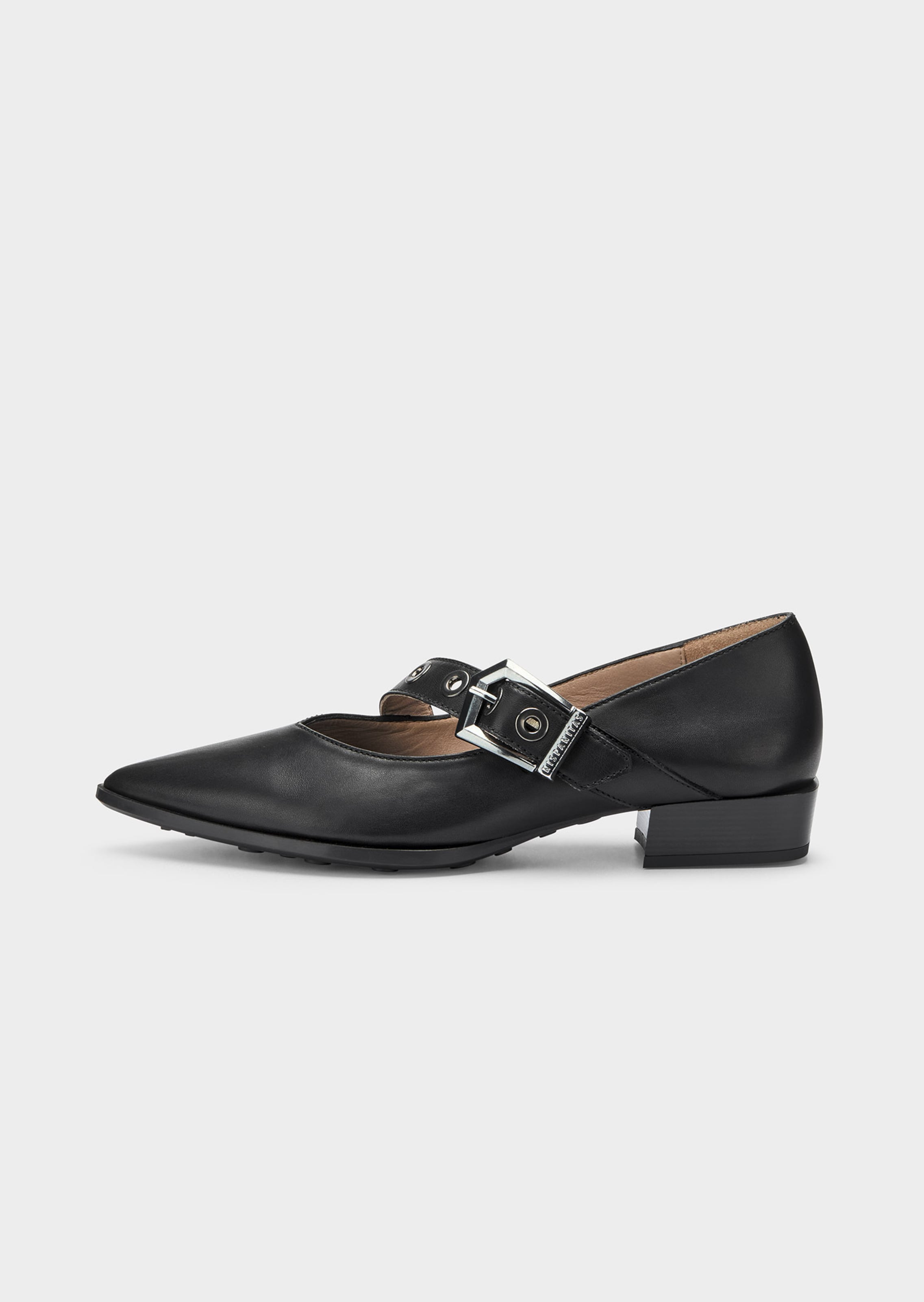 Leder-Ballerina mit Schnalle und Nieten