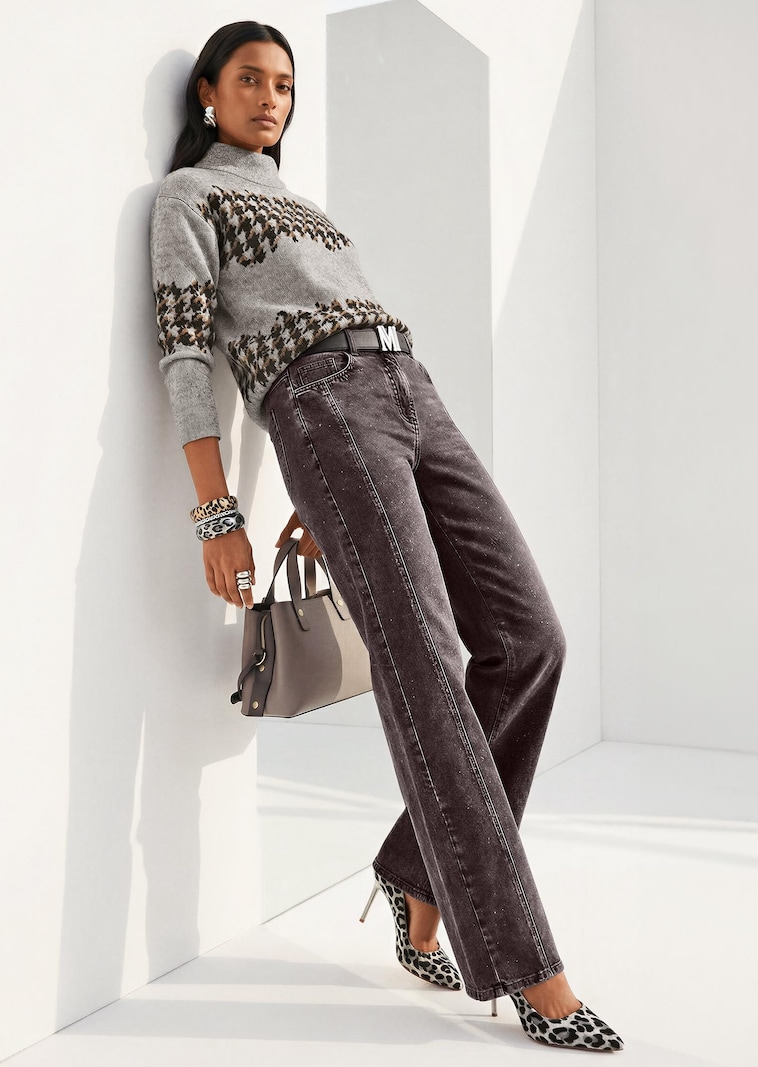 Wide-Leg-Jeans mit Glitzerprint