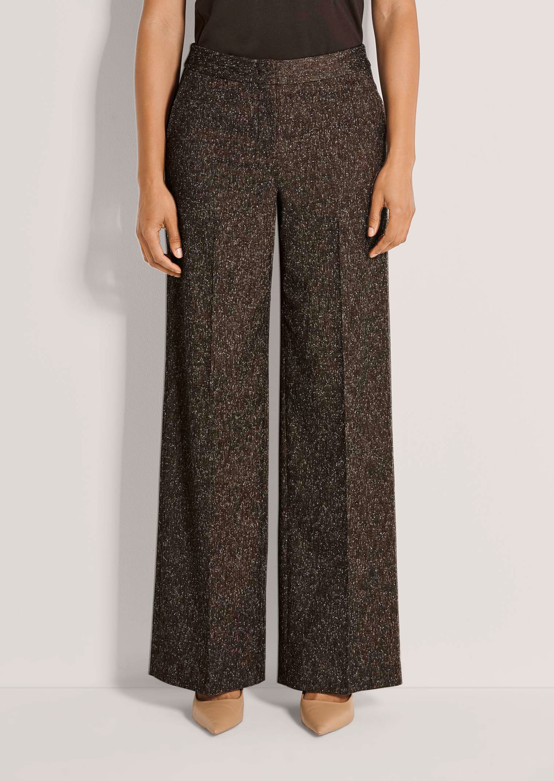 Wide-leg tweed trousers with pressed creases