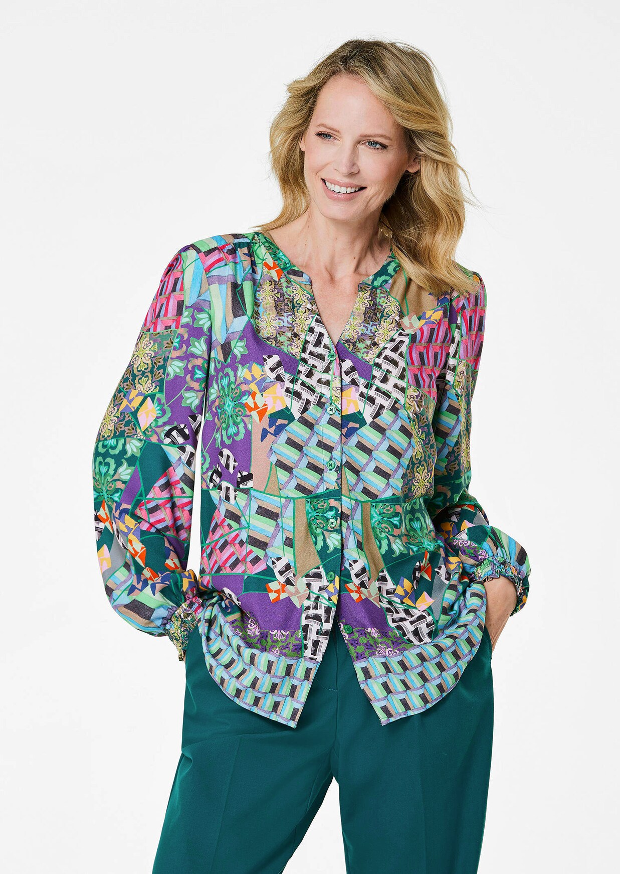 Druckbluse mit Patchmuster