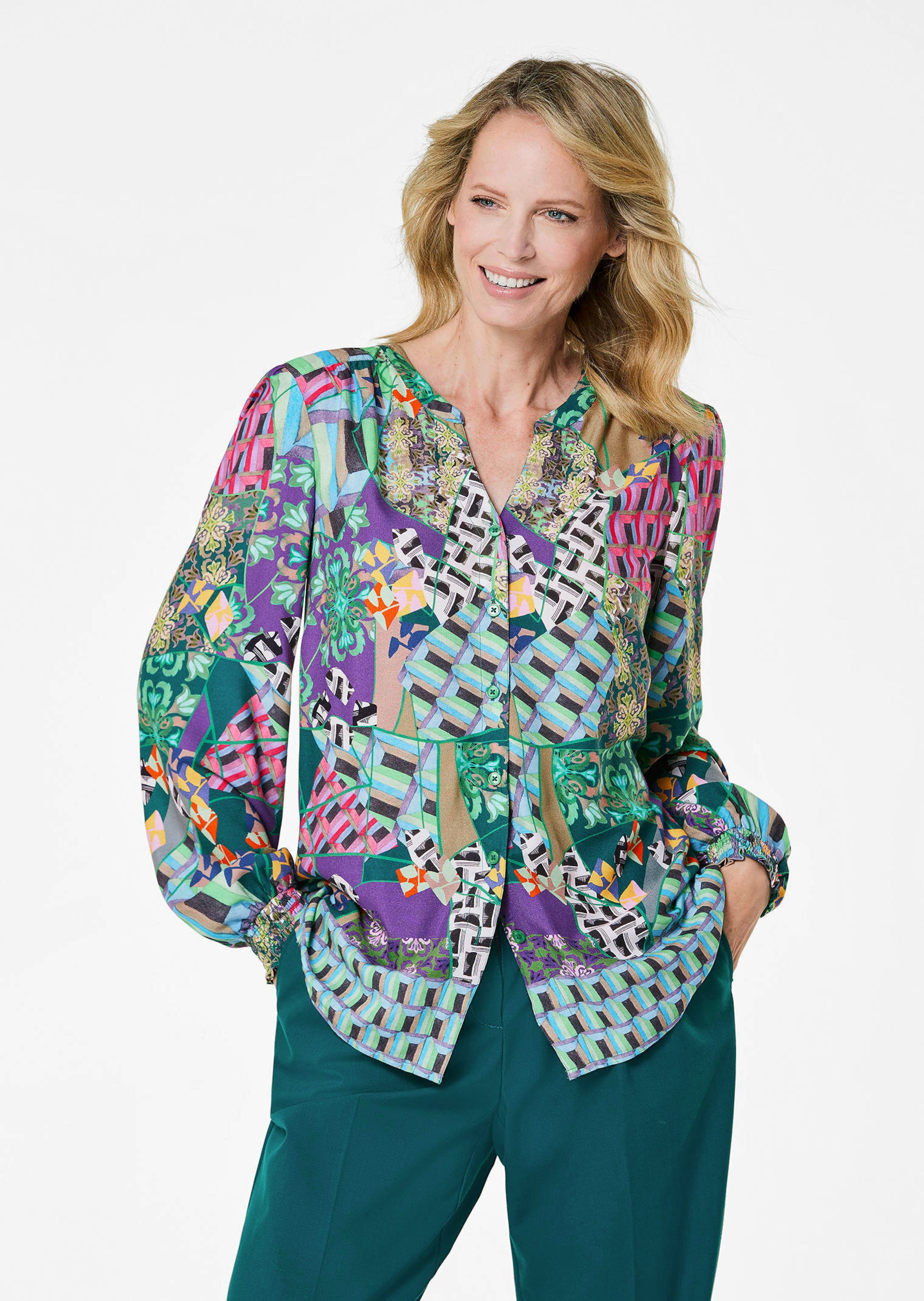 Gedessineerde blouse met patchpatroon thumbnail 1