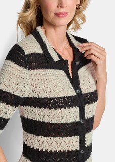 Gestreifte Strickjacke mit Lochmuster thumbnail 5