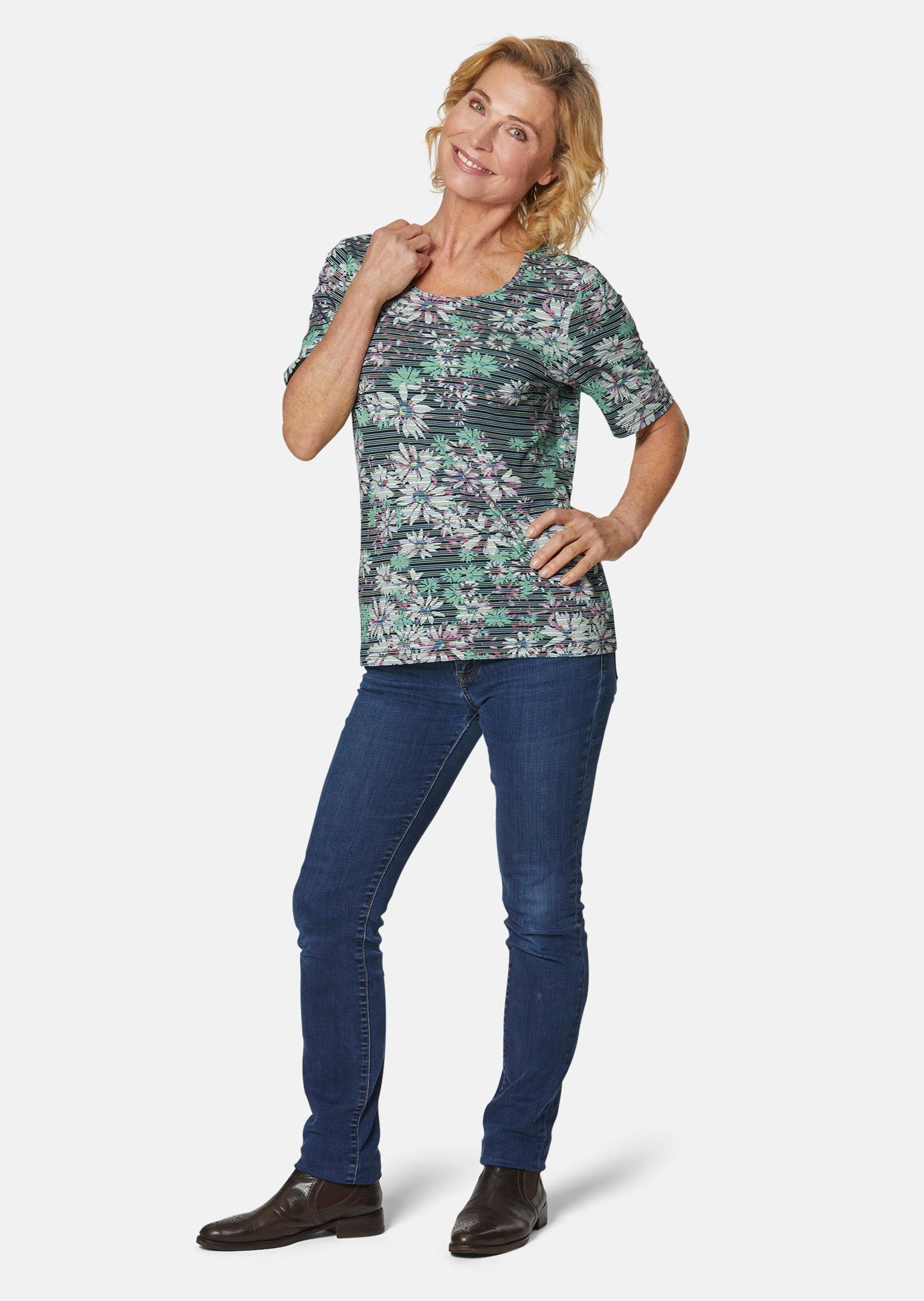 Bequemes Druckshirt in Blumen-Ringeloptik thumbnail 2