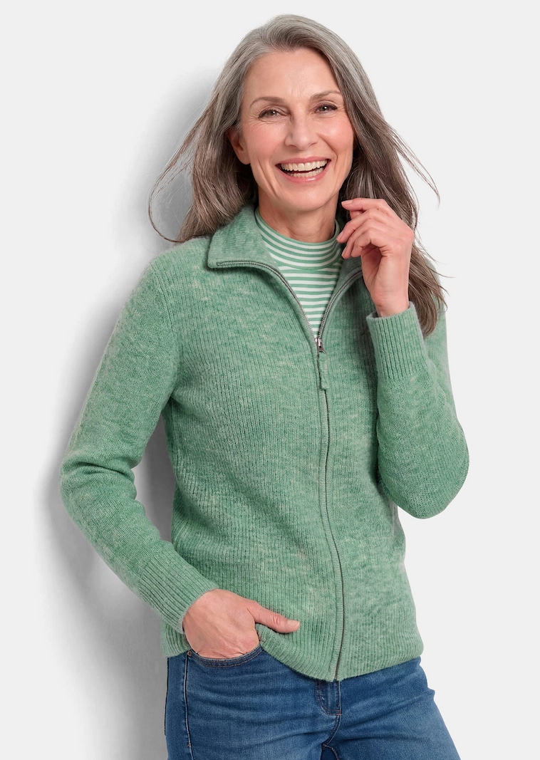 Strickjacke in Rippenstruktur mit Reißverschluss