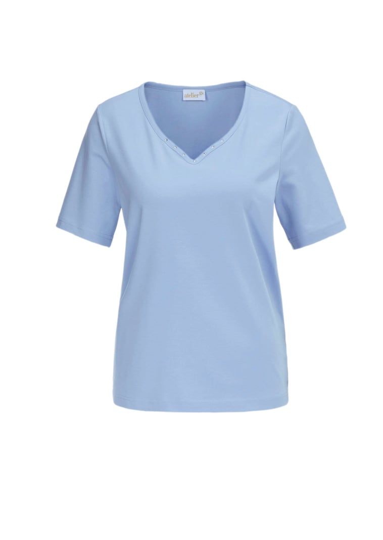 T-shirt avec charmante encolure et pierres décoratives