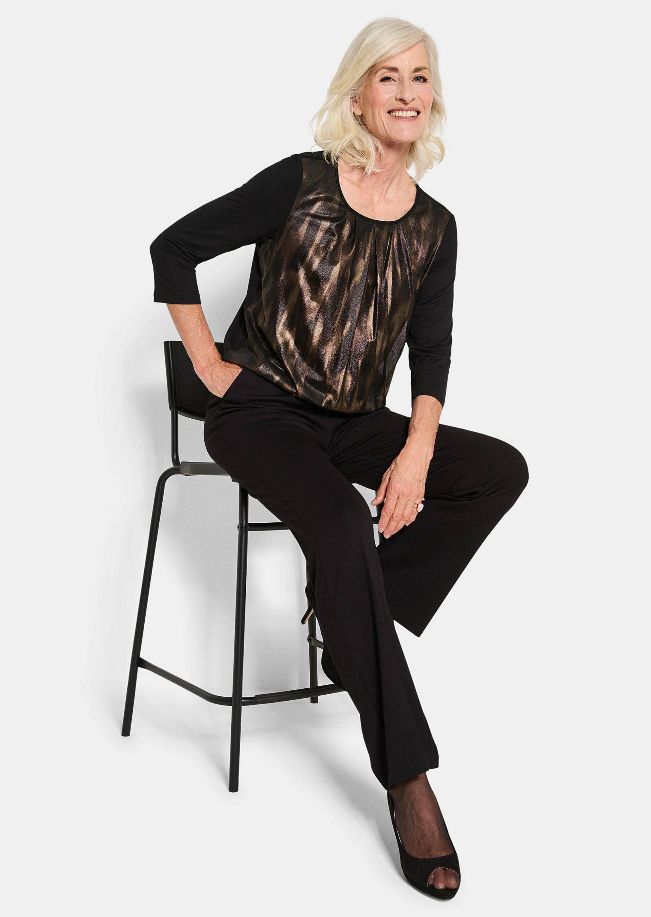 Comfortabel elastisch blouseshirt met glanzende print thumbnail 4