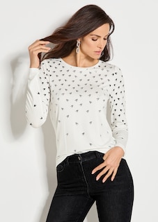 Langarmshirt mit Strass und Hahnentrittmuster thumbnail 1