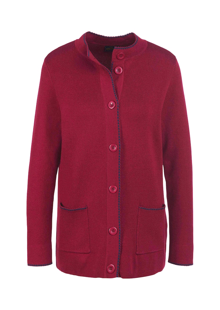 Longstrickjacke mit kontrastfarbenen Zierkanten