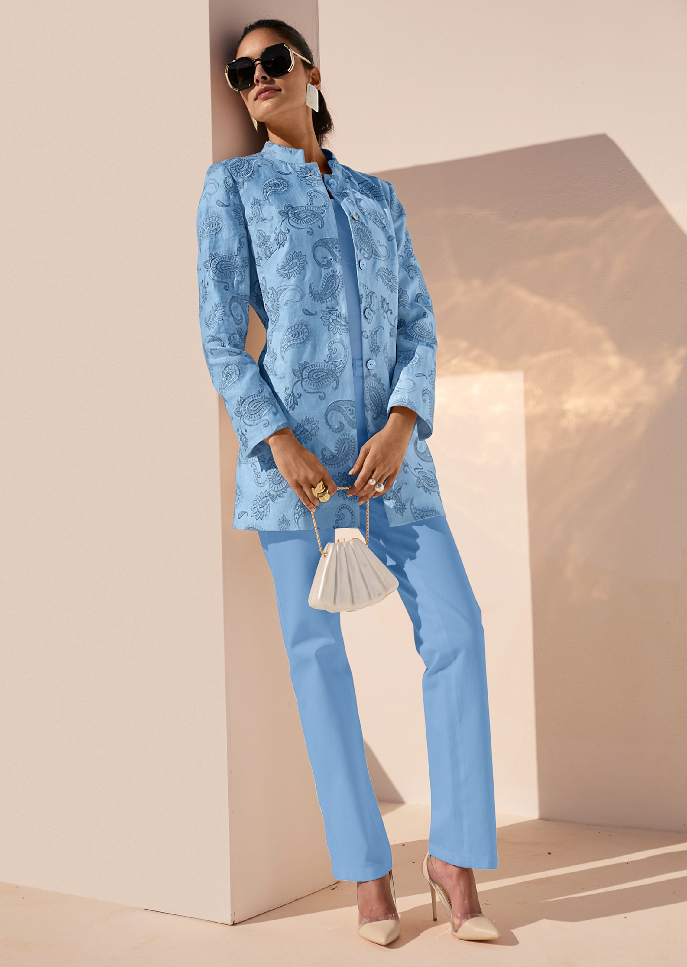 Embroidered linen frock coat