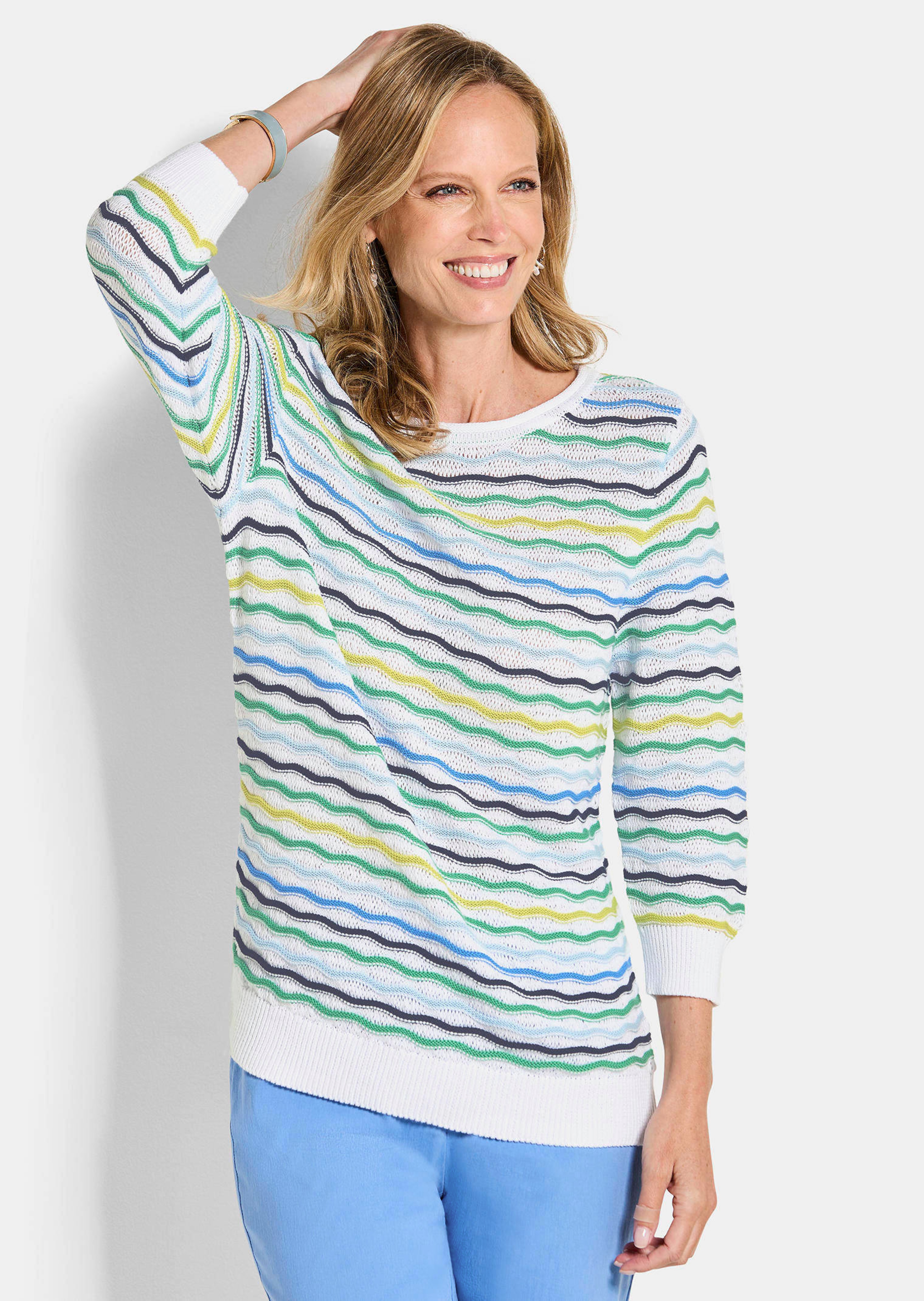 Onderhoudsarme tricot pullover met golfpatroon