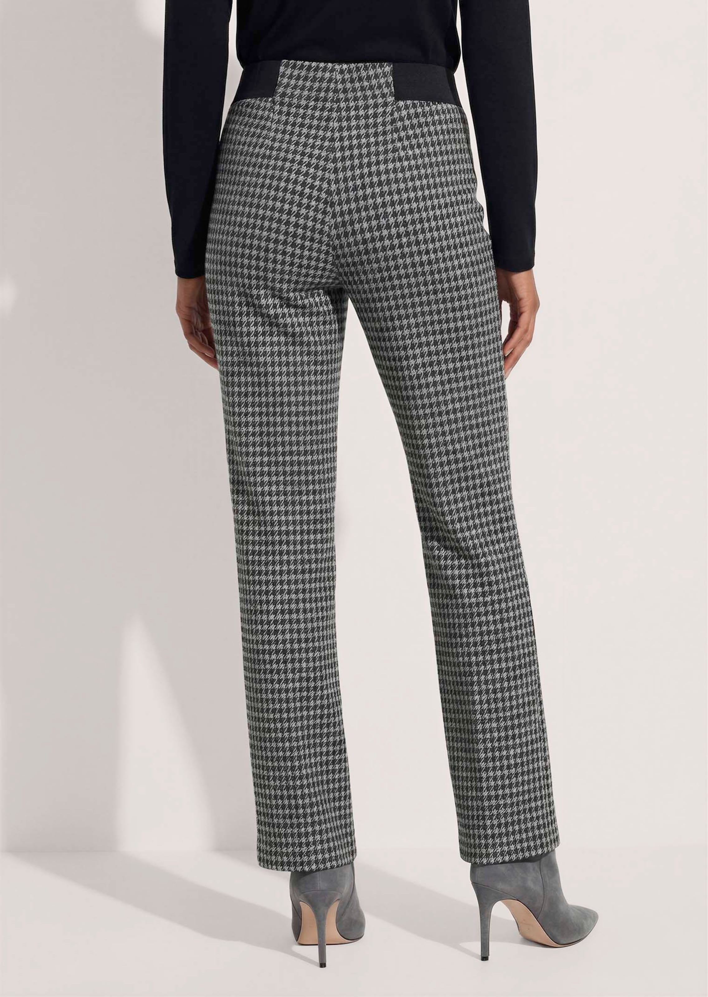Broek met een elastische tailleband met pied-de-poule-dessin thumbnail 4