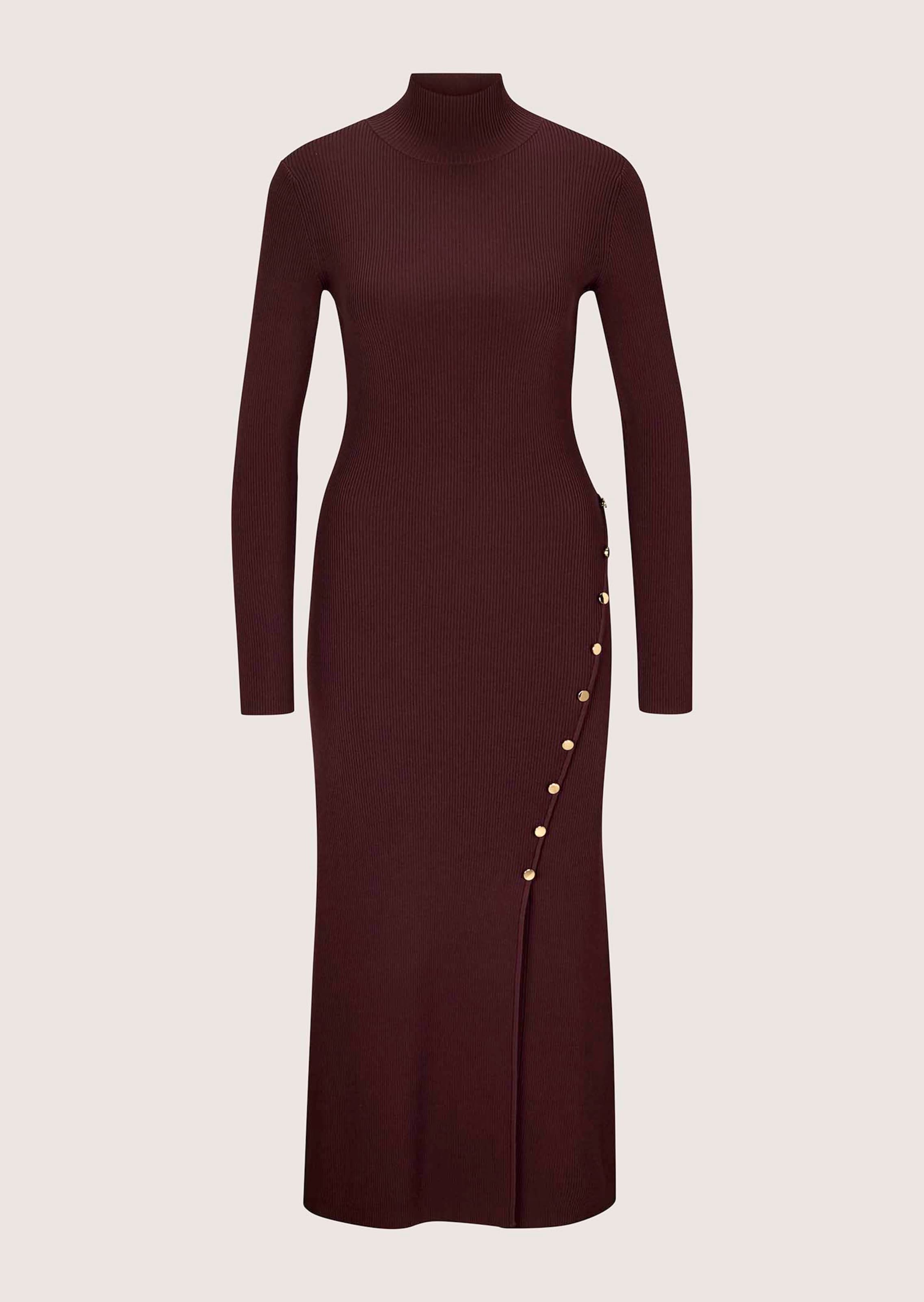 Figurbetontes Strickkleid mit Zierknöpfen und Schlitz