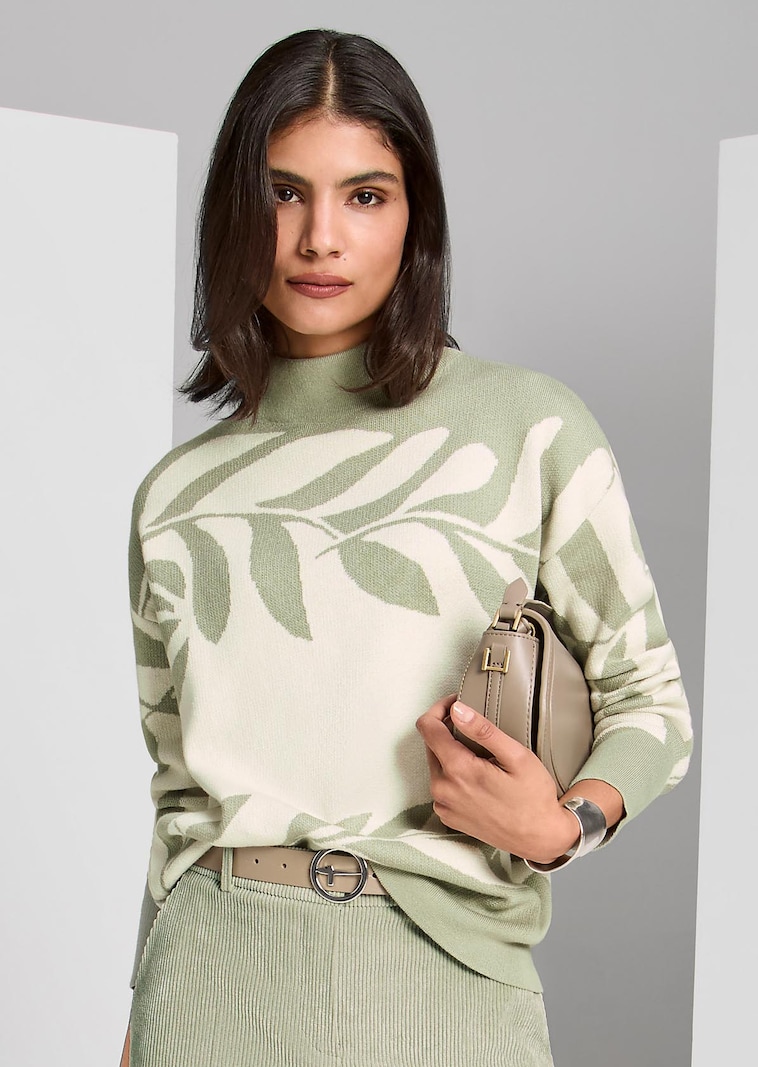 Pull jacquard à motif floral