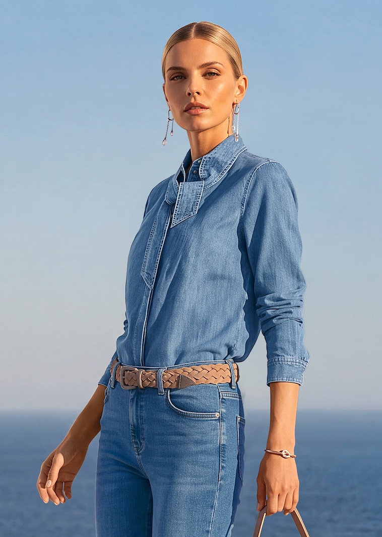 Jeansbluse mit Schluppe