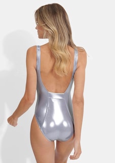 Metallic swimsuit with a plunging back thumbnail 2